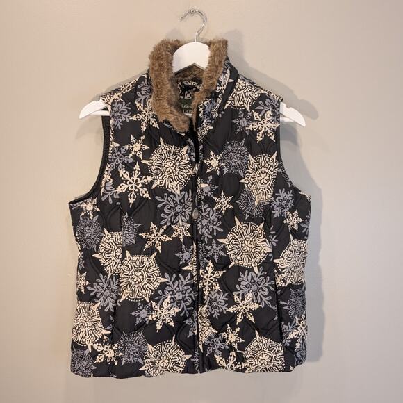 Eddie Bauer Puffer Vest Down Faux Fur Collar Bonfire Fall Winter Layer - Size PM - Picture 1 of 6